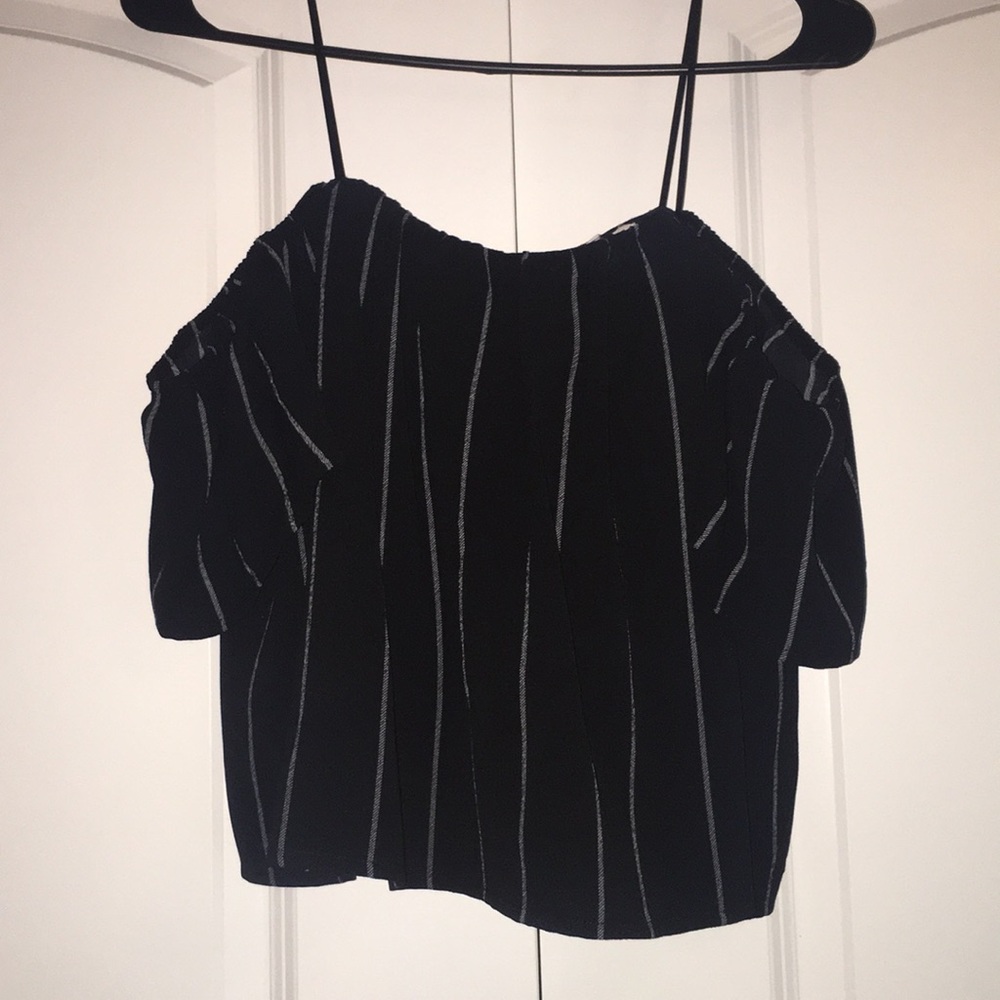 Black and white striped off the shoulder top